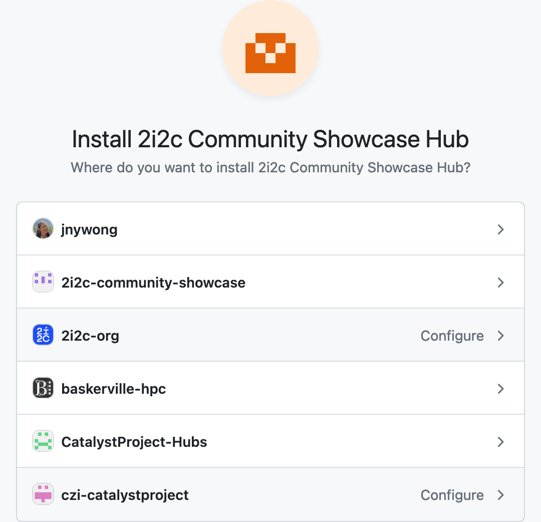Screenshot of the page to install a GitHub App showing how you can select the organisation to enable `gh-scoped-creds` for.