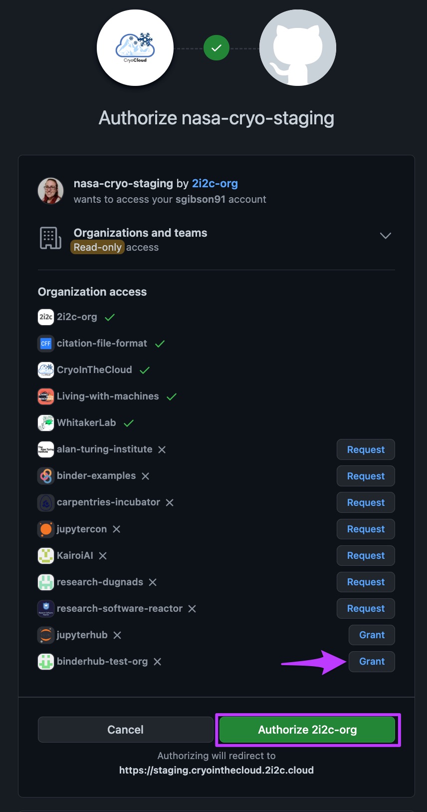 How to grant org access to an OAuth app on GitHub